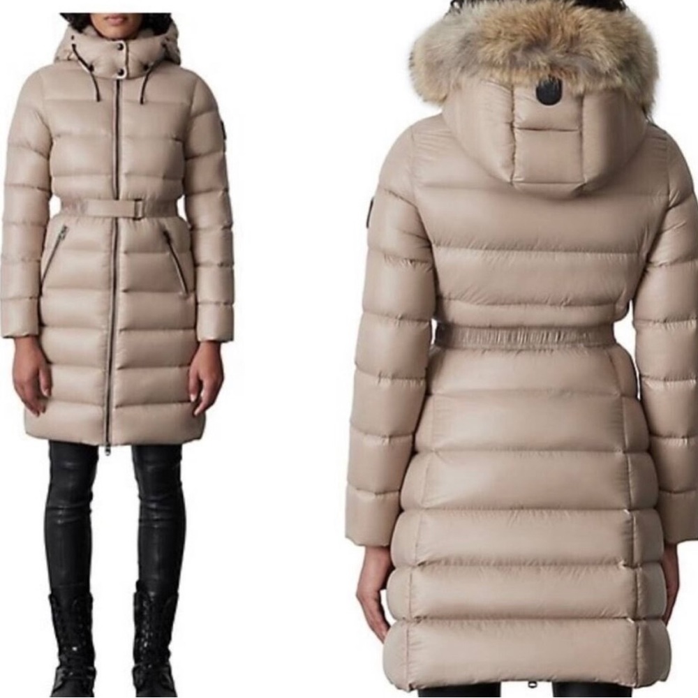 Mackage Valery beige coyote fur trim coat